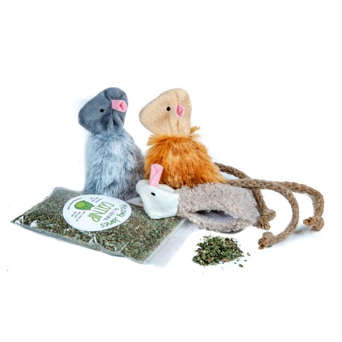 Meowy Janes Refillable Mouse 3 Pack Handmade Cat Toy with Catnip Filling | Fuzzy Toy Gift Pack for Cats