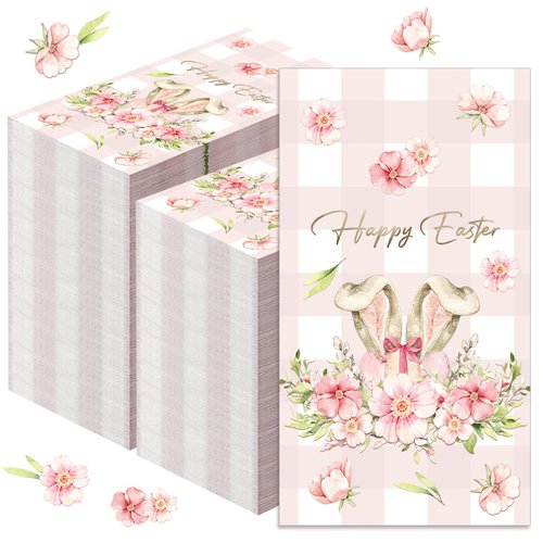 Yeaqee 200 Pcs Easter Napkins Spring Rabbit Ear Flower Paper Guest Towels 2 Ply Decorative Easter Napkins Disposable Bathroom Napkins Disposable Hand Towel for Kitchen Party