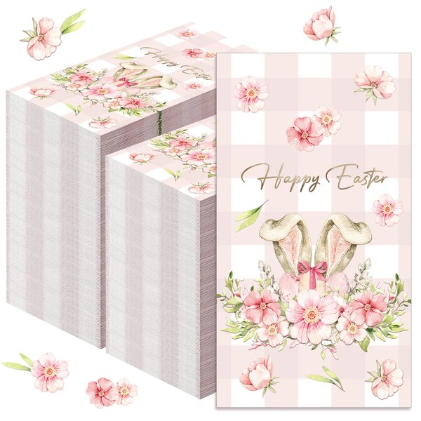 Yeaqee 200 Pcs Easter Napkins Spring Rabbit Ear Flower Paper Guest Towels 2 Ply Decorative Easter Napkins Disposable Bathroom Napkins Disposable Hand Towel for Kitchen Party