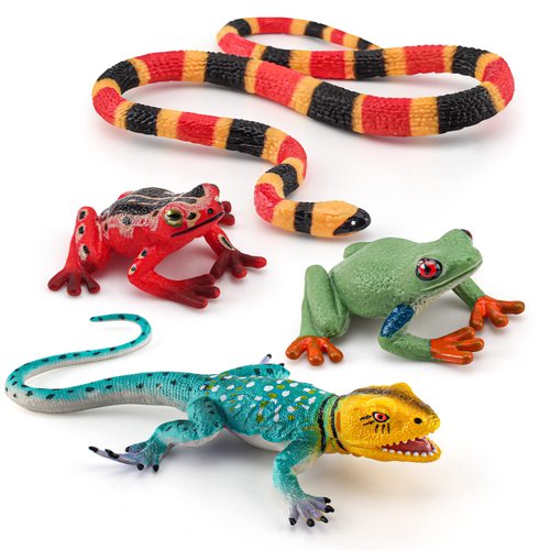 BRETOYIN Forest Snake Figurine Lizard Figures Frog Figures 4PCS Tropical Forest Animals Figurines Frog Toys School Project Model for Kids Toddlers Birthday Gift Cake Toppers