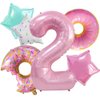Donut Two Sweet Birthday Party Decorations Supplies for Girls, Dokuna 6 Pcs 40” Pink Donut Balloons for Donut 2nd Birthday Decorations Two Sweet Party Decoration (Donut-2)
