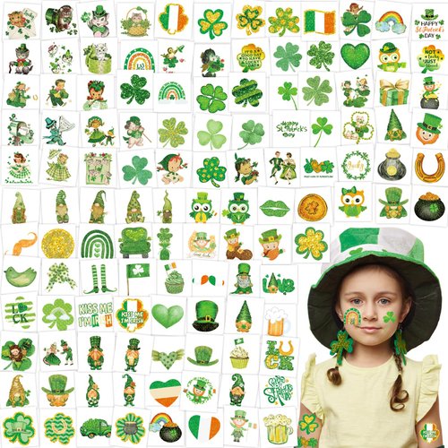 St. Patrick&#39;s Day Tattoos Temporary Glitter 150PCS Saint Patricks Day Face Stickers St Patty&#39;s Da...