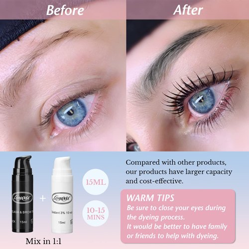 Lomansa Eyelash Color Kit, Black Lash Color Kits, Instant Hair Color with Natural Effects 15ml Keratin Voluminous Coloring with Complete Tools for Salon Home DIY
