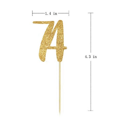 Gold Happy 74th Birthday Cupcake Topper, 24-Pack Number 74 Glitter Birthday Party Cupcake Toppers, Decorations