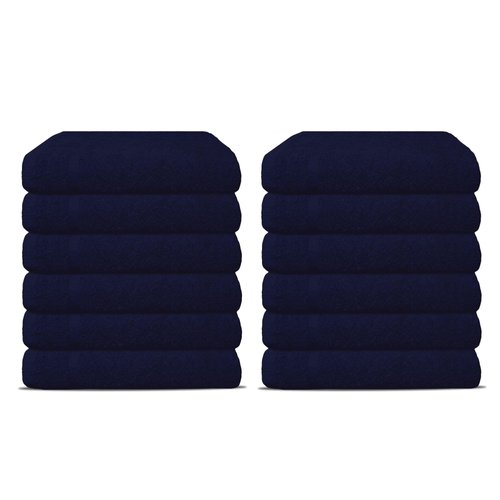 Salon Towels Pack of 12 Super Absorbent Quick Dry Navy Blue Hand Towels Medium Size 25x15 Inches Double Stitched 100% Ring Spun Soft Cotton Spa Towels for Gym, Hotel, Home & Pool