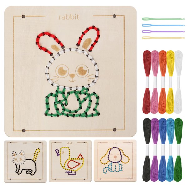 Montessori Wooden Lacing Toys for Toddlers and Kids Ages 2-4 5-7, Sewing Kit Fine Motor Skill Busy Board, Education Sensory Preschool Toy for 1 2 3 4 Year Olds, Birthday Gift for Boys and Girls