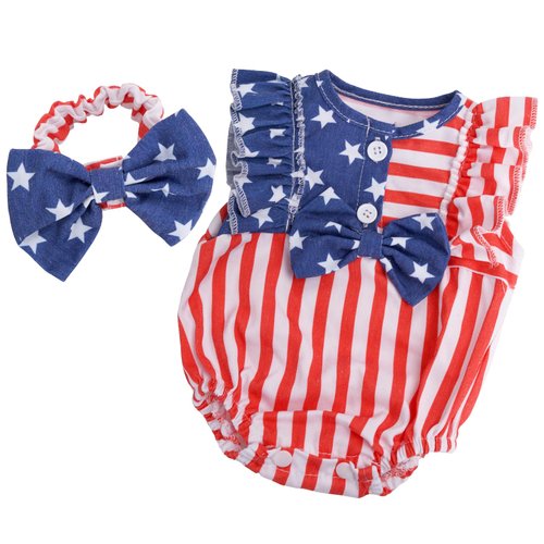 BABESIDE 2 Pcs Reborn Baby Doll Clothes Set for 17-22 Inch Baby Dolls, Reborn Baby Doll Clothing Accessories with Baby Doll Headband for Realistic Baby Dolls, Stars and Stripes