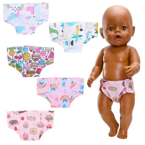 ENOCHT 5 PCS Baby Doll Diapers Underwear for 12-15 Inch Reusable Doll Diapers Fits 16-18 Inch Baby Dolls Colorful Doll Diapers Clothing Set for Baby Dolls（Doll NOT Include）