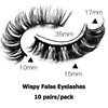 LuckForever 10 Pairs False Eyelashes Russian Strips Eye Lashes Wispy False Lash Fluffy Eyelash Extension Natural Look D Curly Volume Fake Eyelashes Reusable Eye Lash for Women Girls