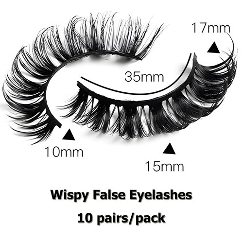 LuckForever 10 Pairs False Eyelashes Russian Strips Eye Lashes Wispy False Lash Fluffy Eyelash Extension Natural Look D Curly Volume Fake Eyelashes Reusable Eye Lash for Women Girls