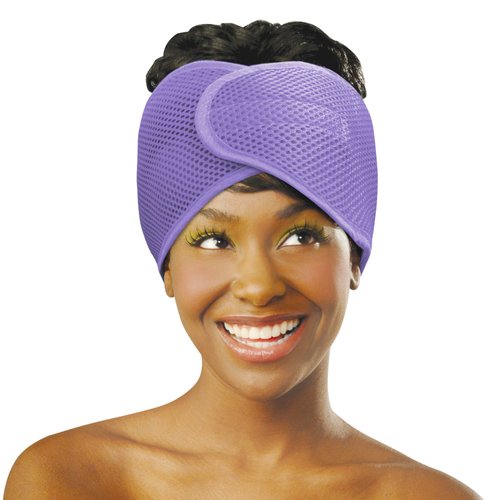 DONNA DELUXE FOAM MESH WRAP OLIVE + VITAMIN E TREATED, Curly Hair Care Essentials Face Wash, Makeup, and Headband for Women, 1PC PURPLE COLOR