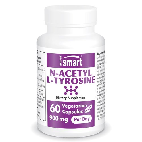 Supersmart - N-Acetyl L-Tyrosine Supplement 900mg per Day (High Strength) - NALT N-Acetyl L-Tyrosine - Nootropic Amino Acids | Non-GMO & Gluten Free - 60 Vegetarian Capsules