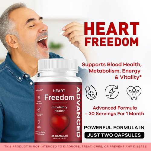 Heart Freedom - Heart Freedom Capsules, Official HeartFreedom Pills All Natural Ingredients - Maximum Strength, Premium Advanced Formula Support Health & Wellness, 60 Capsules for 1 Month