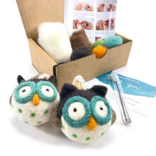 Woolbuddy Needle Felting Kit, Felting Kit, Owl, Felting Kit for Beginners Adult, Wool Felting Kit Includes Felting Supplies, Carded Felting Wool 22 Grams, 2 Needle Felting Needles, Easy and Fun Craft