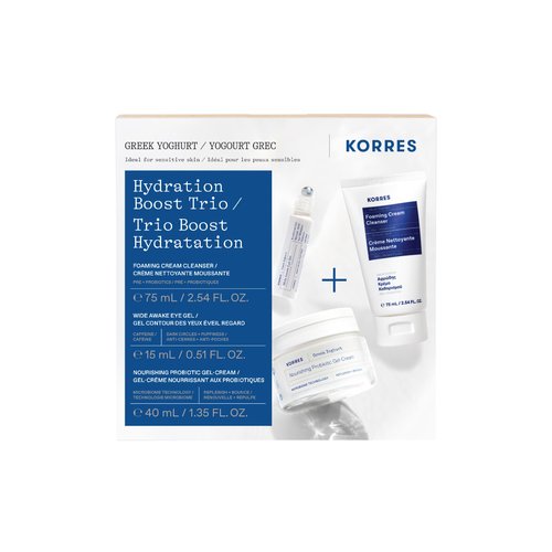 KORRES | Greek Yoghurt Hydration Boost Trio set | Foaming Cream Cleanser, Eye Gel &amp; Gel-cream
