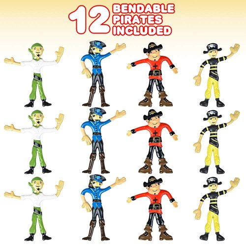 ArtCreativity Bendable Pirate Figures, Set of 12 Flexible Men, Birthday Party Favors for Boys & Girls, Stress Relief Fidget Toys for Kids and Adults, Goody Bag Stuffers, Piñata Fillers