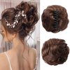 Claw Clip Messy Bun Hair Piece Curly Wavy Faux Hair Bun Extensions Synthetic Chignon Tousled Updo Hair Scrunchie Claw Clip Ponytail Hairpieces for Women（#Black Mix Medium Brown）