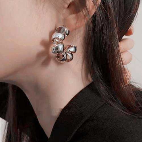 Sttiafay Vintage Exaggerated Irregular Circle Earrings Twist Hoop Earrings Twisted Rope Round Earrings Silver Circle Hoop Dangle Earrings Jewelry for Women