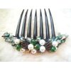 Side Comb Hair Accessories French twist hair comb Ornamented along the top of the heading with Pearl & Stone (Green)