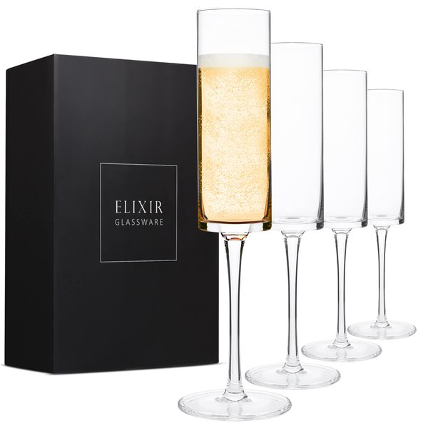 ELIXIR GLASSWARE Champagne Flutes, Edge Champagne Glasses Set of 4 - Modern & Elegant for Women, Men, Wedding, Anniversary, Christmas, Birthday, Mimosa - 6oz, Premium Crystal