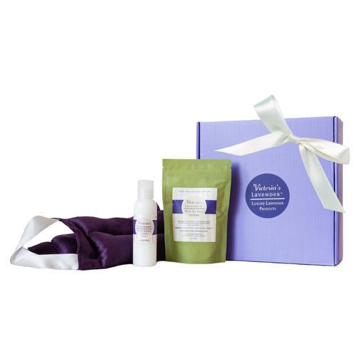 Victoria's Lavender Neck Wrap Gift Set with Lavender Bath Salts, Lavender Hand & Body Lotion - Skin Care Sets & Kits, Lavender Bath and Body Products for Women, Beauty Products For Women, Spa Kit