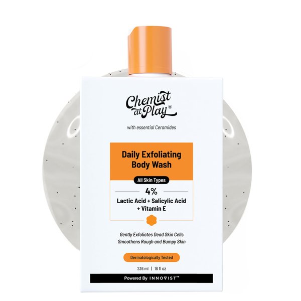 Chemist at Play Body Wash Exfoliating For Dry Rough Bumpy Strawberry Skin With 1% Salicylic Acid 2% Lactic Acid And Ceramides For Men And Women (7.9 Ounce)