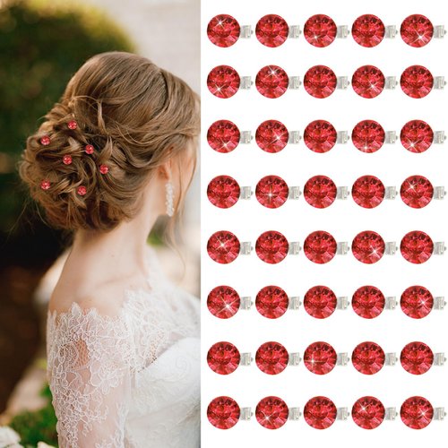 YISSION 40Pcs Mini Rhinestone Hair Clips Sparkly Crystal Hair Pins Small Decorative Hair Clips Wedding Hair Barrettes Red Hair Clips Bridal Hair Accessories for Girls Women