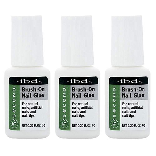 5 Second Brush-On Nail Glue 6 g, for Nail Tips, Full Cover Nails, and for Repairing of Cracked, Split Natural Nails, 3 Packs