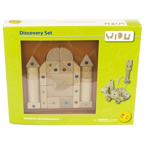 WIDU Magnetic Wooden Building Blocks, 30 Piece Discovery Set