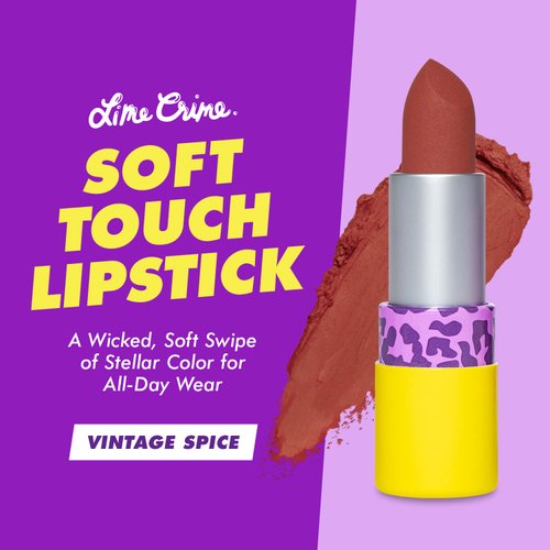 Lime Crime Soft Touch Comfort Matte Lipstick, Vintage Spice (Terracotta Reddish Brown) - Flirty Retro Shades - Full-Coverage Long Lasting, Lip Lining & Soft for All-Day Wear - Talc-Free & Paraben-Free