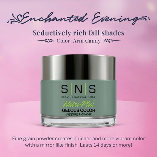 SNS Nail Dip Powder, Gelous Color Dipping Powder - Arm Candy (Green/Seafoam), EE13 - Long-Lasting Acrylic Nail Color & Polish Lasts 14 Days - Low-Odor & No UV Lamp - 1 Oz