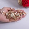 CROWN GUIDE Bridal Hair Comb Clip Pin Rhinestone Pearl Wedding Hair Accessories for Women Brides Bridesmaid Hairpiece Gold