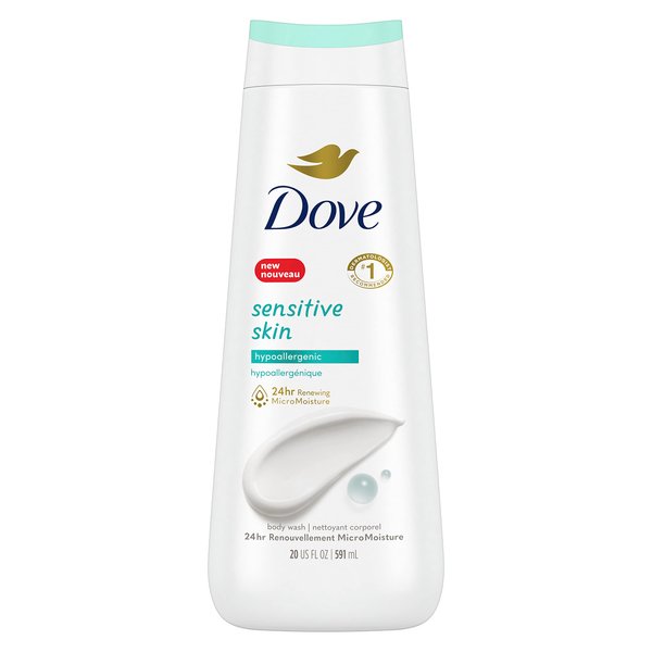 Dove Body Wash Sensitive Skin Hypoallergenic, Paraben-Free, Sulfate-Free, Cruelty-Free, Moisturizing Skin Cleanser Effectively Washes Away Bacteria While Nourishing Skin 20 oz
