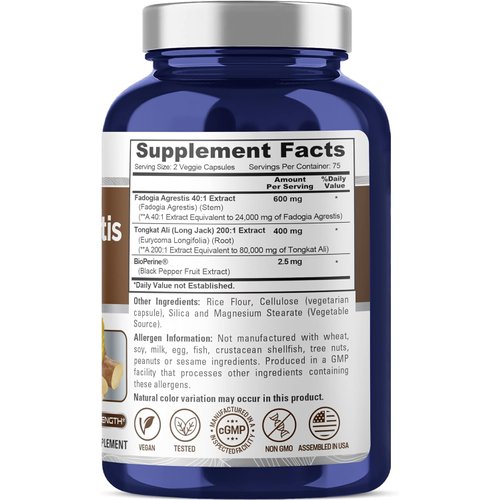 NusaPure Fadogia Agrestis 24,000mg + Tongkat Ali 80,000mg - 150 Veggie Caps - Non-GMO, Made in USA, Serving 2 VCaps, BioPerine