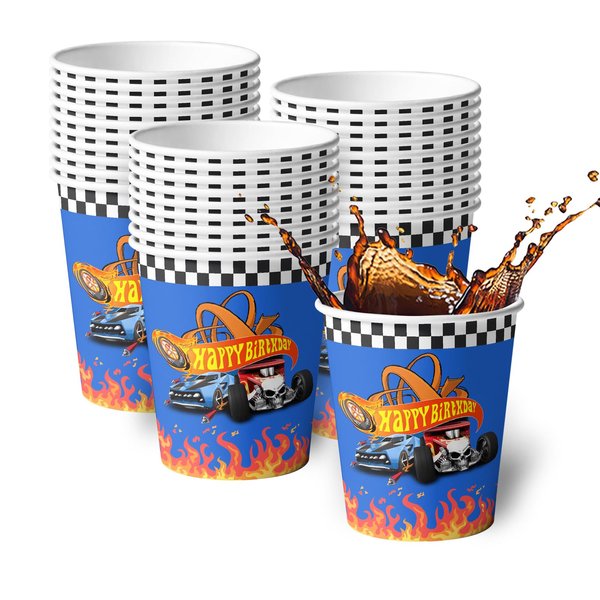 MeriHap 30Pcs Hot Car Happy Birthday Party Decoration Paper Cups Wheels Wild Wheels Race Car Paper Cups for Birthday 3 Styles Party Favors Paper Cups Party Game Party Supplies