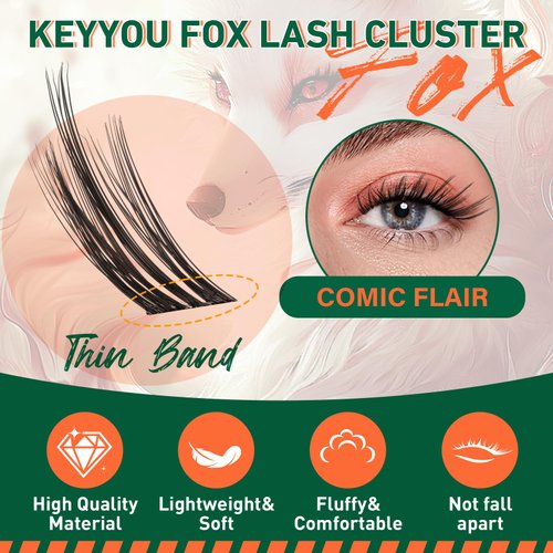 Lash Extension Kit KEYYOU Fox Family Lash Clusters Eyelash Extension Kit with Lash Bond and Seal,Tweezers,Remover and Brush for Fluffy DIY lash extension kit（HX02）