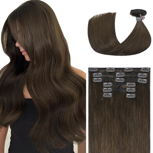 Ukira Medium Brown clip in hair extensions real human hair, 12 Inch 70g 7pcs Brown Hair Extensions Remy Human Hair Clip in Extensions, Seamless Clip in Hair Extensions Human Hair