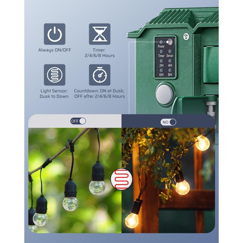 DEWENWILS Outdoor Power Stake Timer Waterproof, 100FT Wireless Remote Control, 6 Grounded Outlets, 6FT Extension Cord, Photocell Dusk to Dawn for Christmas Decoration, Lights, Garden, UL Listed