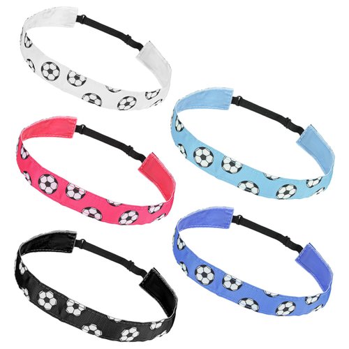 5 Pcs Soccer Headband for Girls Adjustable Football Hairband Non-Slip Soccer Headband for Girl Sport, Soccer Team Headbands Soccer Hair Bands Sports Headbands(White,Black,Rose Red,Blue,Light Blue)