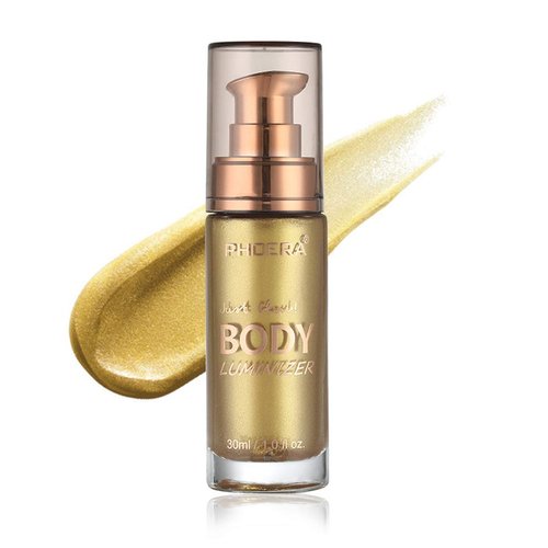 PHOERA High Gloss Waterproof Body Luminizer Glitter Face Shimmer Moisturizer Lotion Tan Cream Foundation Makeup Bronzer AQUAPURITY (102 Metallic Gold)