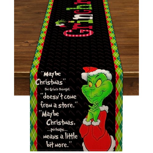 Nepnuser Merry Grinchmas Table Runner Green Elf Winter Holiday Party Decor Xmas Home Kitchen Dining Room Indoor Decoration (Black, 13" x 72")