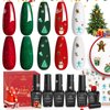 Beetles Christmas Gel Nail Polish, Sparkle Red Green Gel Polish Kit Soak Off UV LED Gel Nail Kit Manicure Gift with Nail Strengthener Gel and Stickers Nail Art Christmas Gift for Women