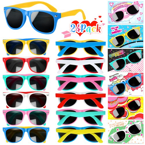 GIFTINBOX 24Pack Kids Sunglasses Bulk, Kids Sunglasses Party Favor for Boys and Girls with UV400 Protection, Gift for Birthday, Beach, Pool Party favors, Valentines Day Goody Bag Stuffers