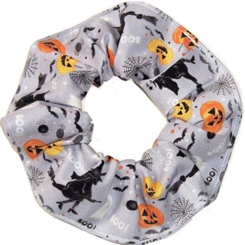 Halloween Pumpkins Witches Ghosts Fabric Hair Scrunchie Scrunchies by Sherry