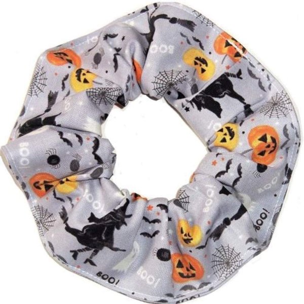 Halloween Pumpkins Witches Ghosts Fabric Hair Scrunchie Scrunchies by Sherry