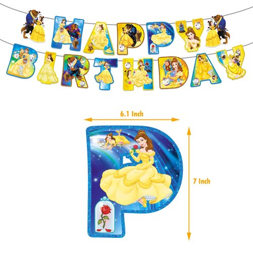 Beauty and The Beast Party Decorations(Serves 20), Princess Belle Birthday Party Tableware with Banner, Tablecloth, 20 Disposable 7" Paper Plates with Napkins for Kids Fans Birthday Party Decorations
