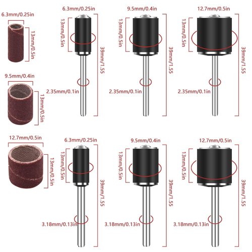 KALIM 132Pcs Sanding Drum Set, 120 Grit Sanding Sleeves with Drum Mandrels, 40Pcs Each Size Drum Sander for Dremel Rotary Tool - 1/4'', 3/8'', 1/2''