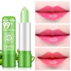 3PCS Aloe Vera Lipstick,Long Lasting Nutritious Color Changing Lip Balm,Natural Moisturizer Magic Temperature Color Change Lip Gloss,Green