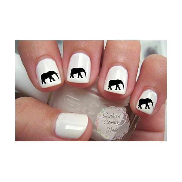 Elephant Black Nail Art Decals