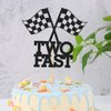 Two Fast Birthday Cake Topper - Race Car Theme 2nd Birthday Party Decoration, Boy Girl Second Birthday Flag Sign Supplies